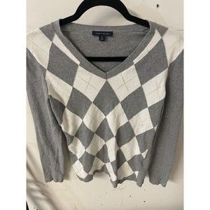 Tommy Hilfiger Sweater Womens Small  Argyle Tight Knit Sweater Navy Stitching
